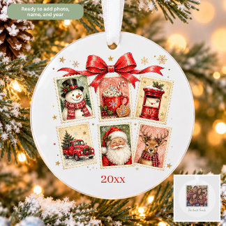 Vintage Postage Stamp Collage Christmas Ornament
