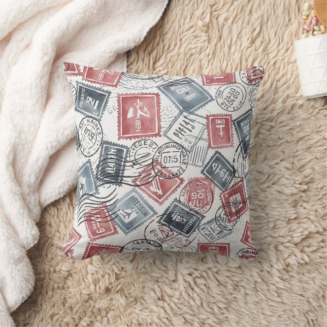 Vintage Postage Stamp Collage Pattern (1) Cushion (Blanket)