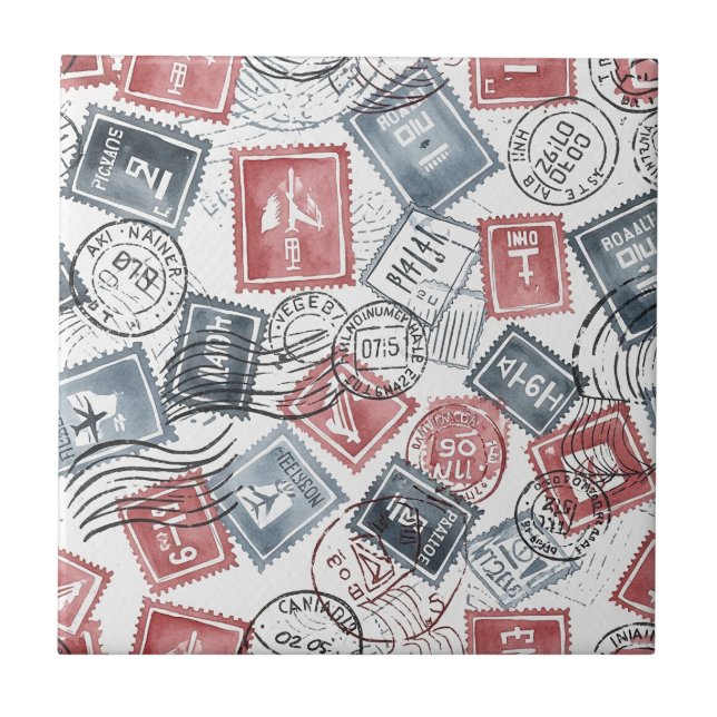 Vintage Postage Stamp Collage Pattern (1) Tile (Front)