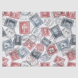 Vintage Postage Stamp Collage Pattern (1) Tissue Paper
