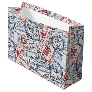 Vintage Postage Stamp Collage Pattern (2) Large Gift Bag