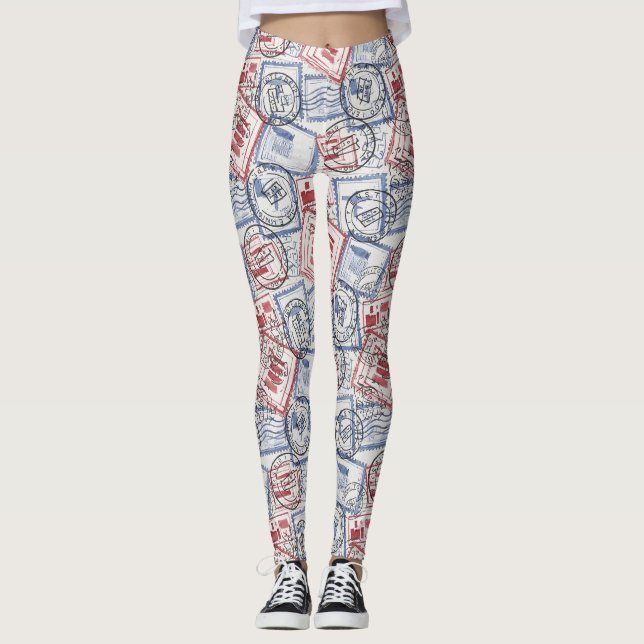 Vintage Postage Stamp Collage Pattern (2) Leggings (Front)