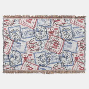 Vintage Postage Stamp Collage Pattern (2) Throw Blanket