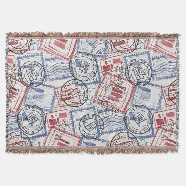 Vintage Postage Stamp Collage Pattern (2) Throw Blanket (Front)