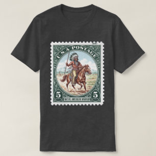 Vintage Postage Stamp Native American Warrior T-Shirt
