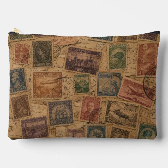 Vintage Postage Stamp Philatelic Ephemera Accessory Pouch (Front)