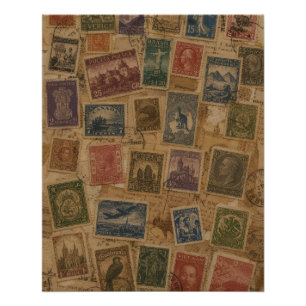 Vintage Postage Stamp Philatelic Ephemera Poster