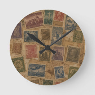 Vintage Postage Stamp Philatelic Ephemera Round Clock