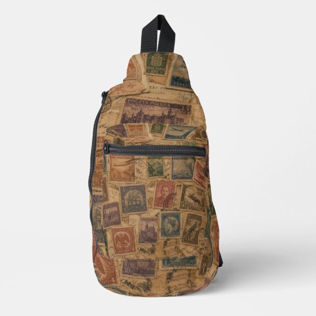 Vintage Postage Stamp Philatelic Ephemera Sling Bag (Front)