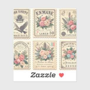 Vintage postage stamp-style stickers for invitatn