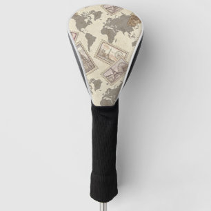Vintage Postage Stamp World Map Travel (2) Golf Head Cover