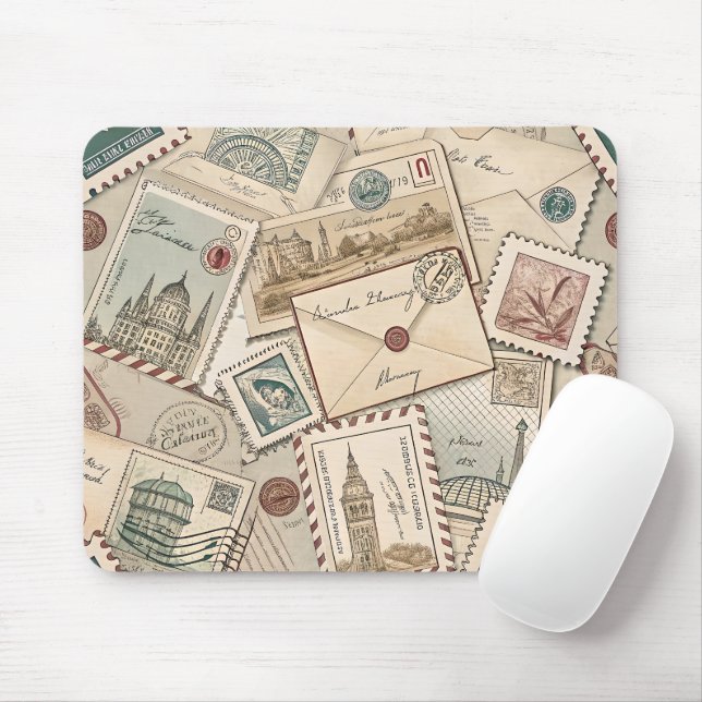 Vintage Postage Stamps Mouse Pad (With Mouse)
