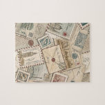 Vintage Postage Stamps Puzzle<br><div class="desc">Step into a world of timeless wanderlust with this seamless vintage postage stamps and letters pattern,  blending muted sepia tones,  aged parchment textures,  and delicate ephemera for a nostalgic collage aesthetic.</div>