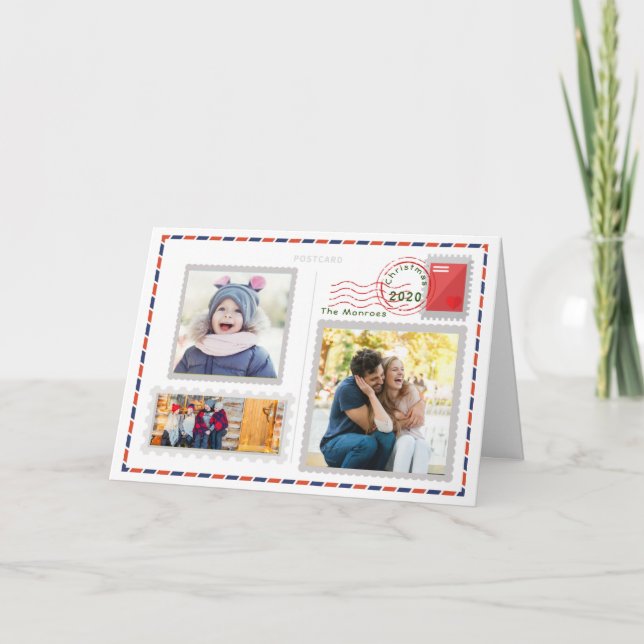 Vintage Postal  Christmas Card ADD your Photos (Front)