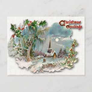Vintage postcard church in the snow