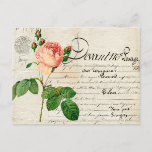 vintage postcard french ephemera coral rose