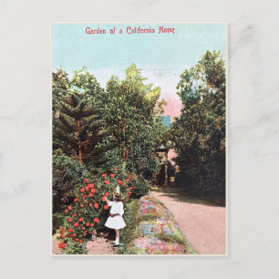 Vintage Postcard, Girl in California Garden Postcard