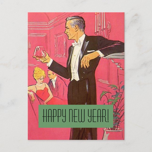 Vintage Postcard Happy New Year Gentleman Toasts (Front)