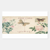 Vintage Postcard Pink Rose & Butterfly Scrapbook