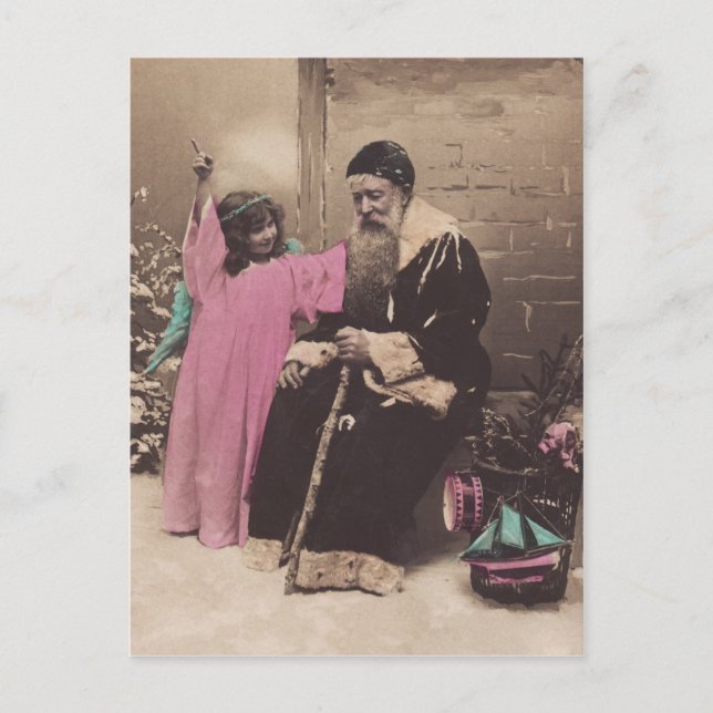 Vintage Postcard Santa Claus Pere Noel & Angel (Front)