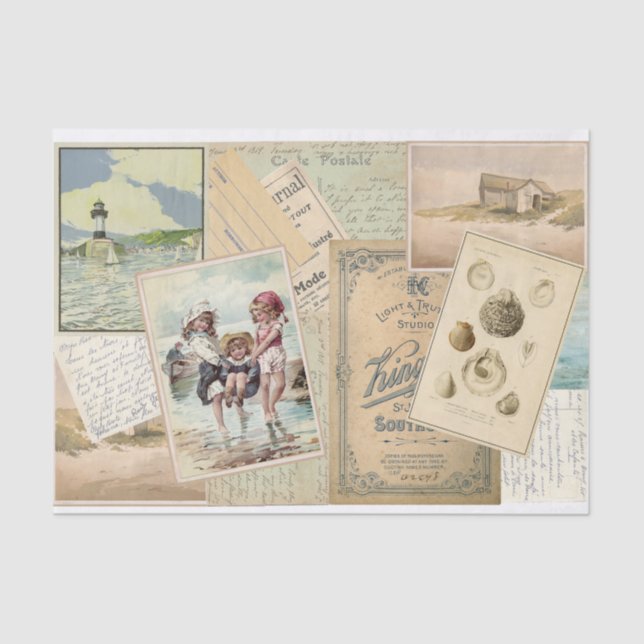 Vintage Postcard Seaside Beach Collage Tissue Paper (Front)