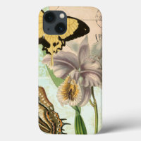 Vintage Postcard with Butterflies and Flowers