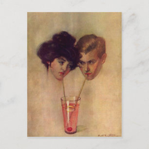 Vintage Postcard With Refreshing Young Couple