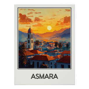 Vintage Poster Asmara, sunset on the v