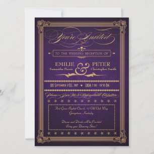 Vintage Poster Aubergine Purple Reception Only Invitation