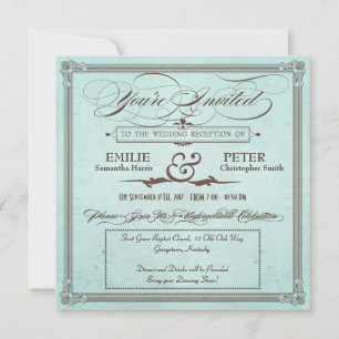 Vintage Poster Blue & Brown Reception Only Invitation