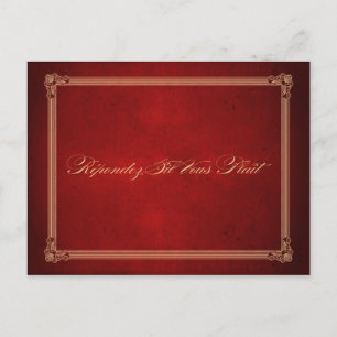 Vintage Poster Deep Red Wedding RSVP Postcard