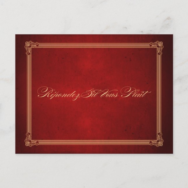 Vintage Poster Deep Red Wedding RSVP Postcard (Front)