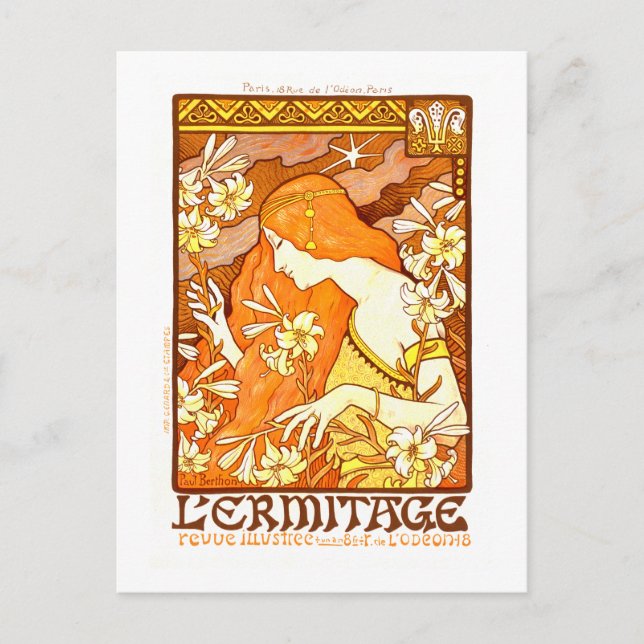 Vintage Poster French Magazine Art Nouveau Woman Postcard (Front)