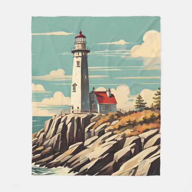 Vintage Poster Lighthouse Fleece Blanket (Front)