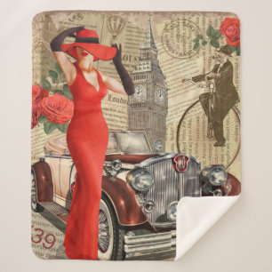 Vintage poster London torn newspaper background. Sherpa Blanket