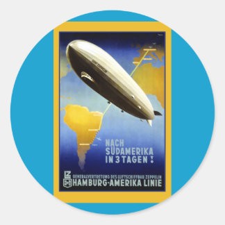 Vintage Poster of a Dirigible Classic Round Sticker