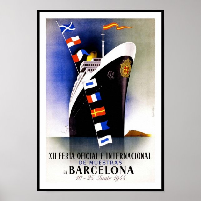 Vintage Poster Print Barcelona Spain Ship (Front)