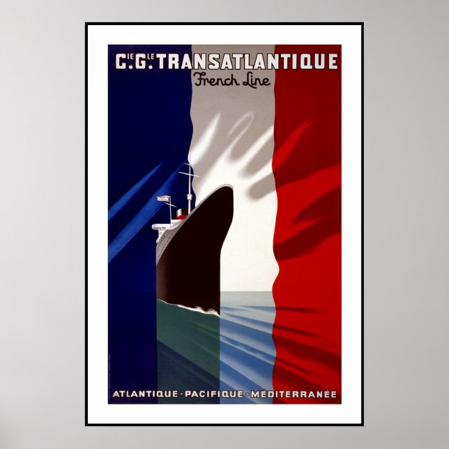 Vintage Poster Print Transatlantic French France (Front)