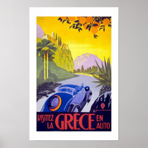 Vintage Poster Print Visit Grece Greece By Car