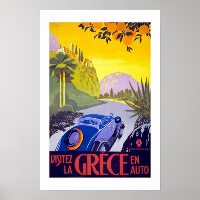 Vintage Poster Print Visit Grece Greece By Car (Front)