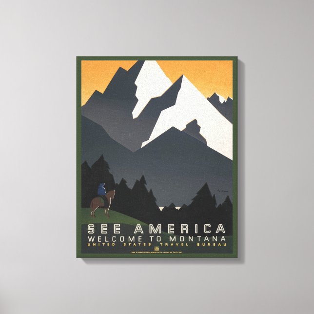 Vintage Poster Promoting Travel To Montana. Canvas Print (Front)