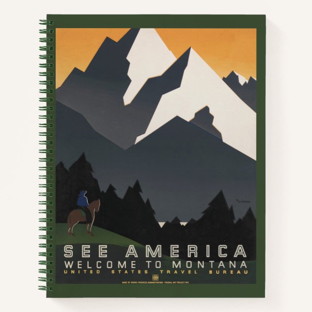 Vintage Poster Promoting Travel To Montana. Notebook (Front)