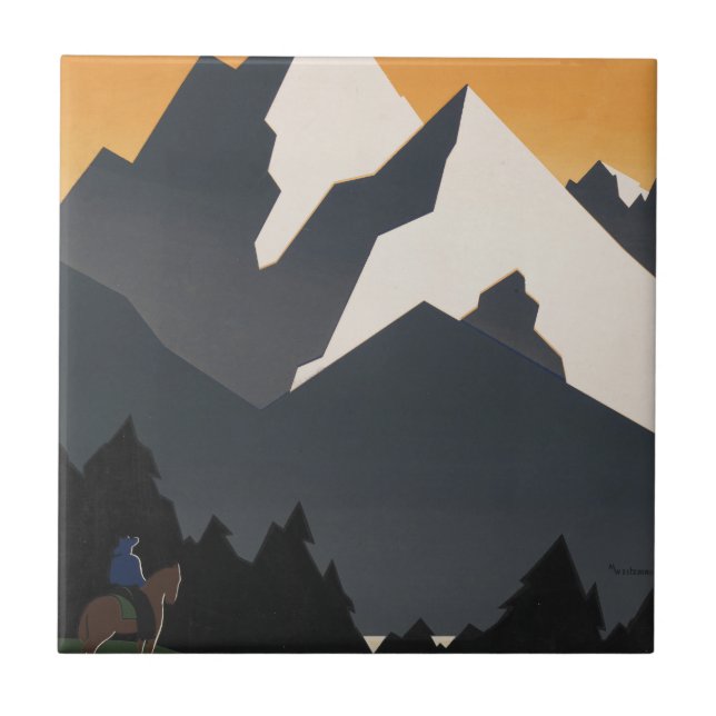 Vintage Poster Promoting Travel To Montana. Tile (Front)