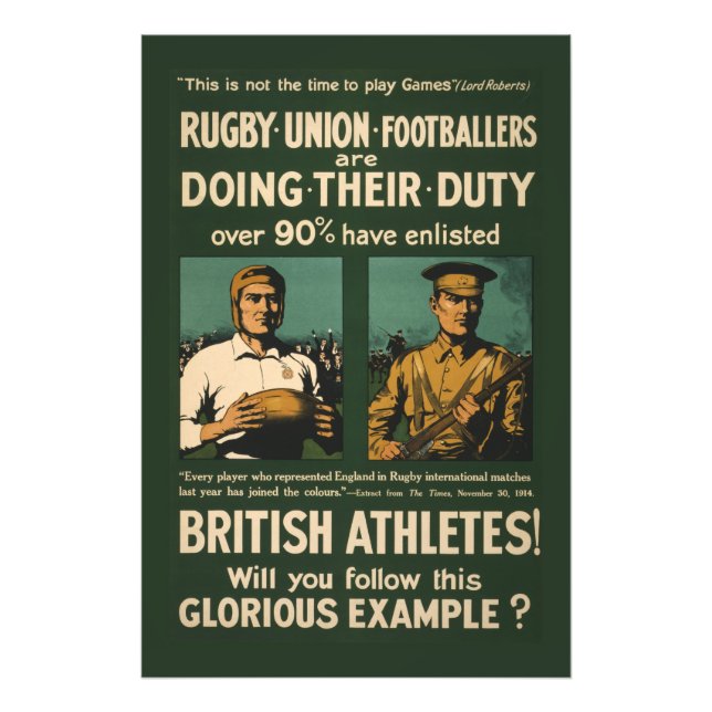 Vintage Poster: Rugby players call for duty Photo Print (Front)