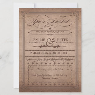 Vintage Poster Rustic Cocoa Wedding & Reception Invitation