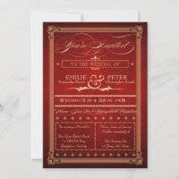 Vintage Poster Style Red Wedding, Directions, RSVP