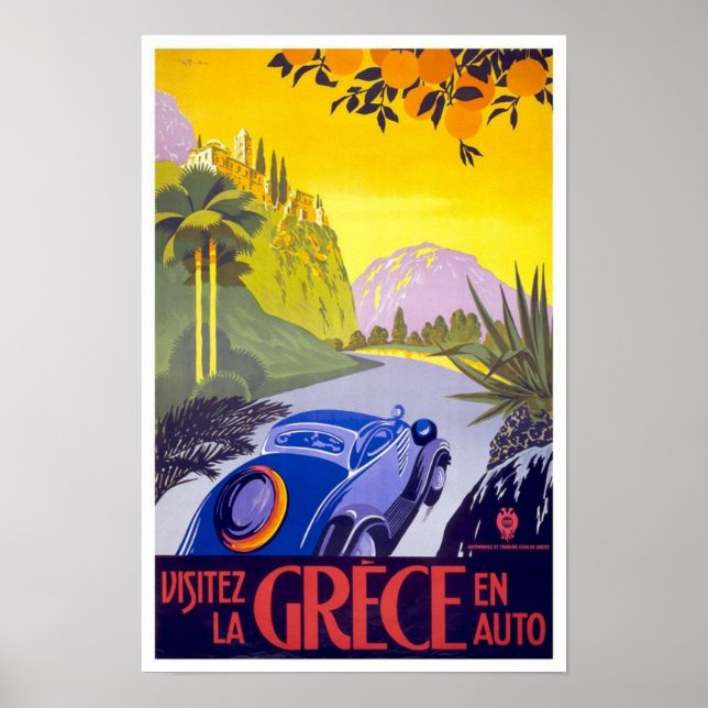 Vintage Poster Travel Greece Car (Front)