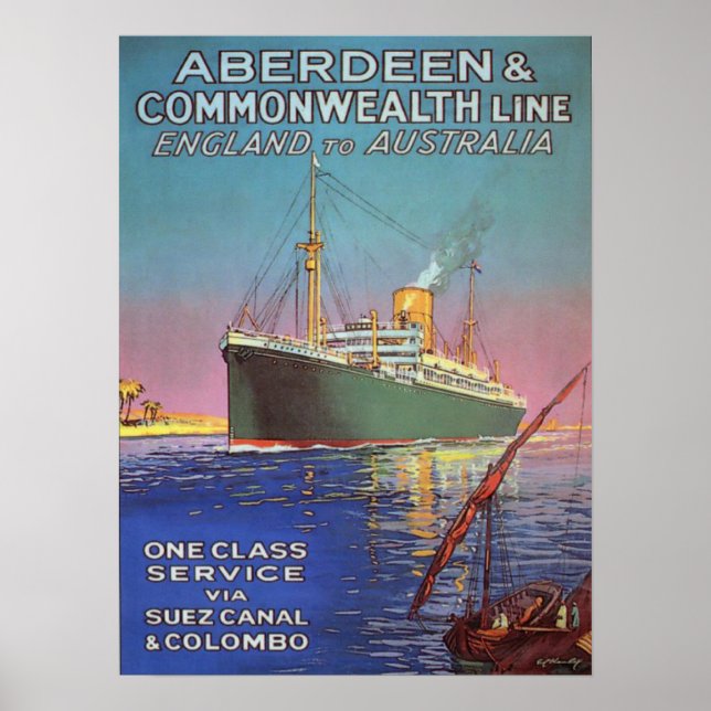 Vintage Poster with Old Shipping Line Print (Front)