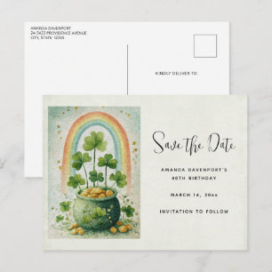 Vintage Pot of Gold and Rainbow Announcement Postcard