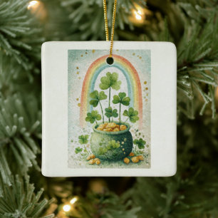 Vintage Pot of Gold and Rainbow Ceramic Ornament